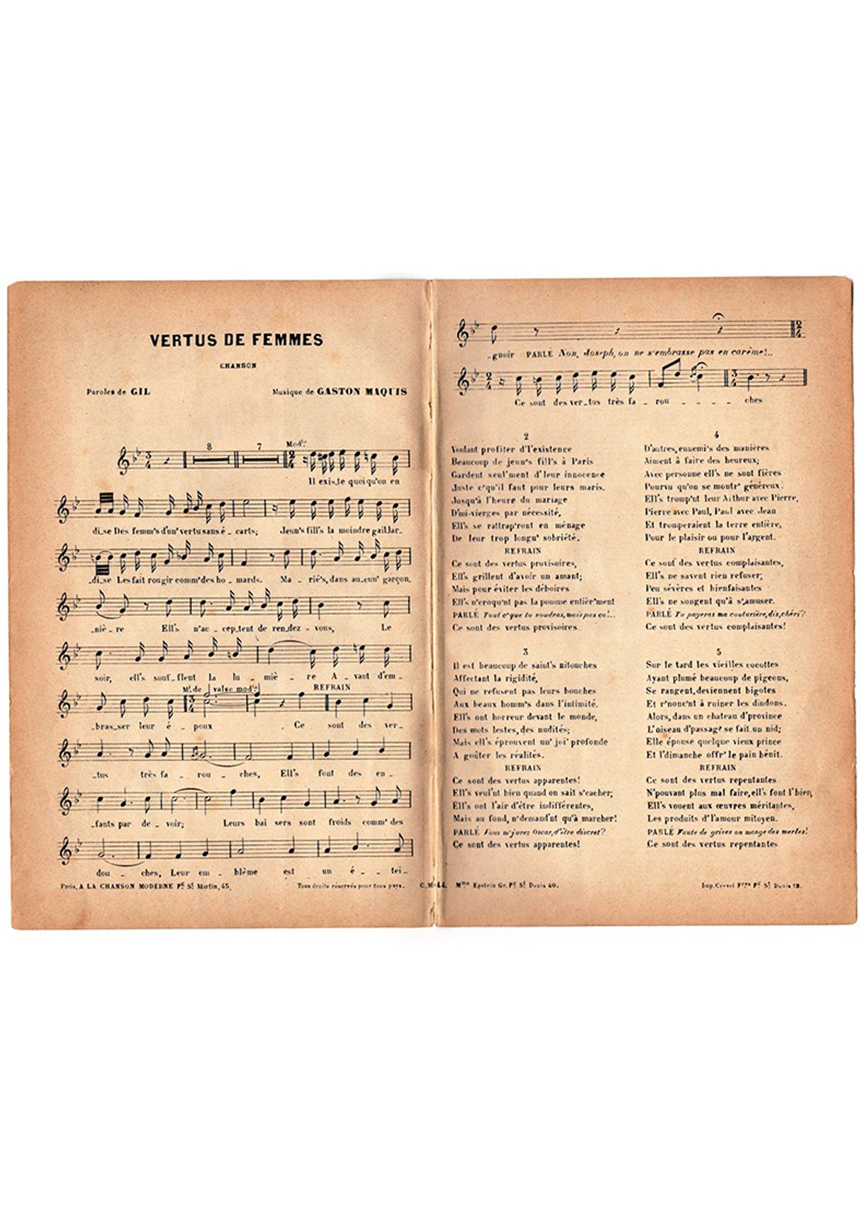 ≪女性の“美徳”（Vertus de Femmes）≫ ca.1900年 シャンソン楽譜