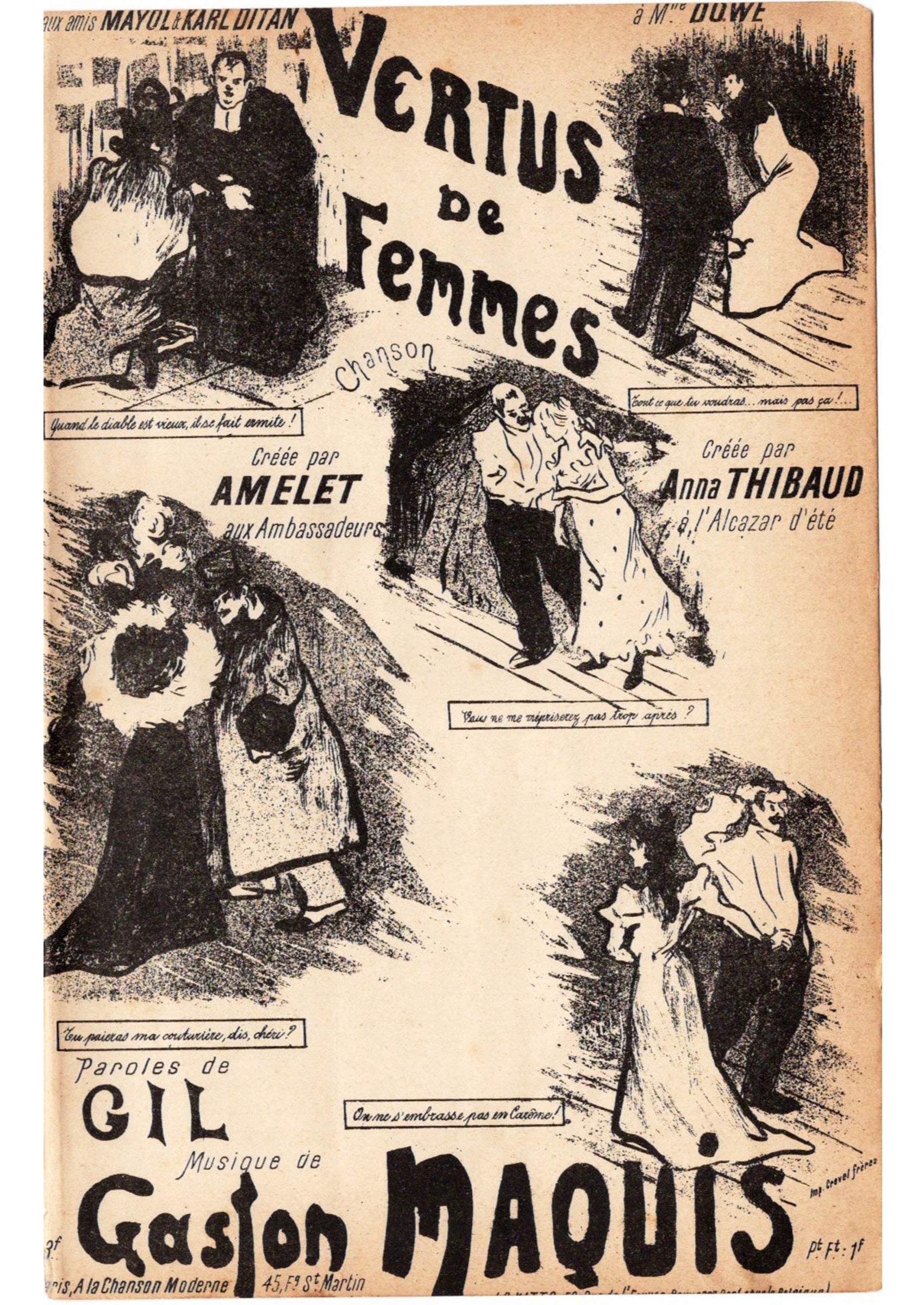≪女性の“美徳”（Vertus de Femmes）≫ ca.1900年 シャンソン楽譜