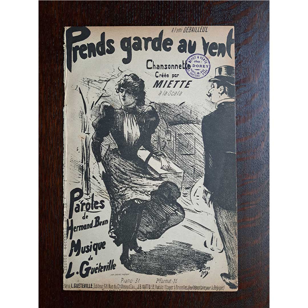 "Careful of the Wind (Prends garde au vent)" ca.1900 chanson sheet music