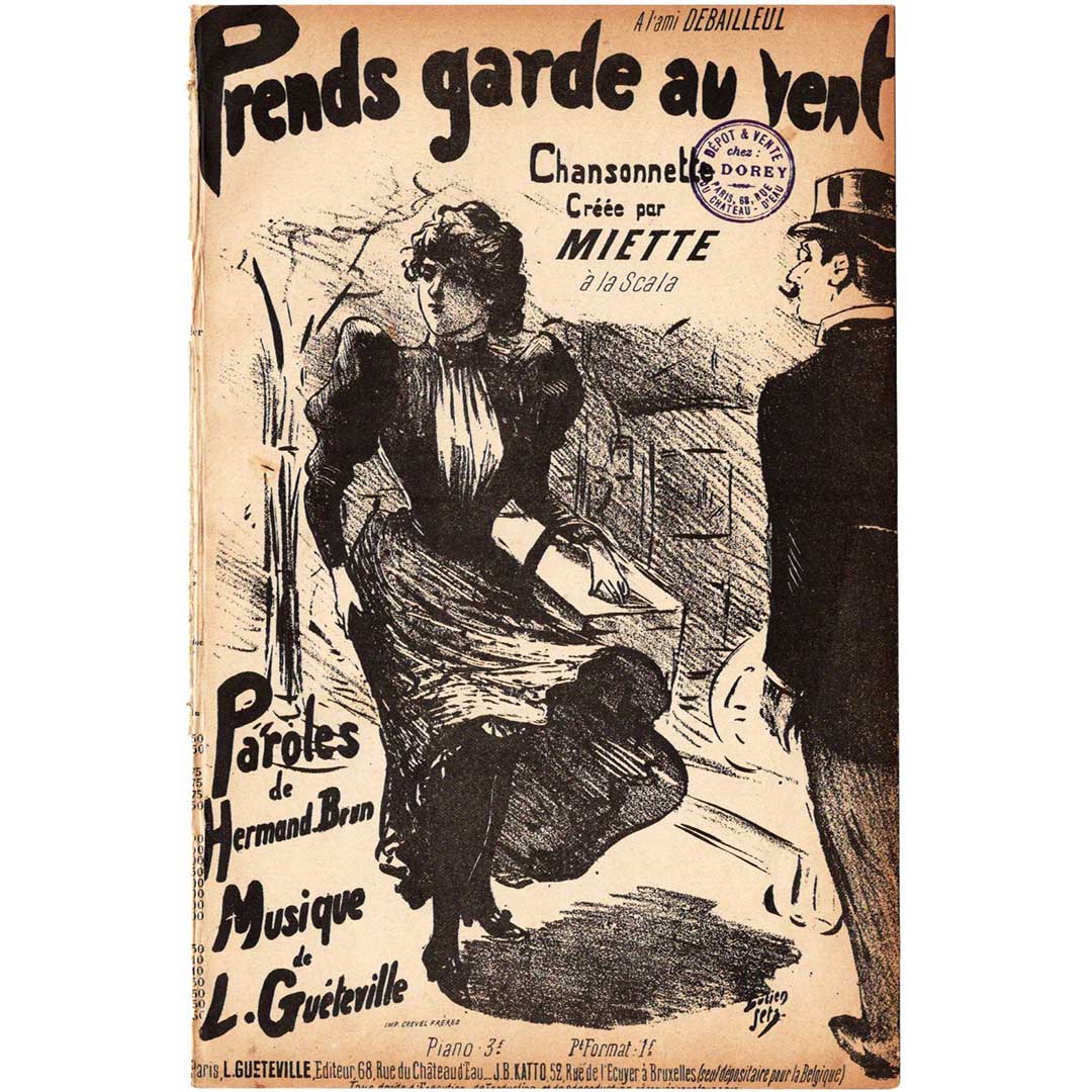 "Careful of the Wind (Prends garde au vent)" ca.1900 chanson sheet music
