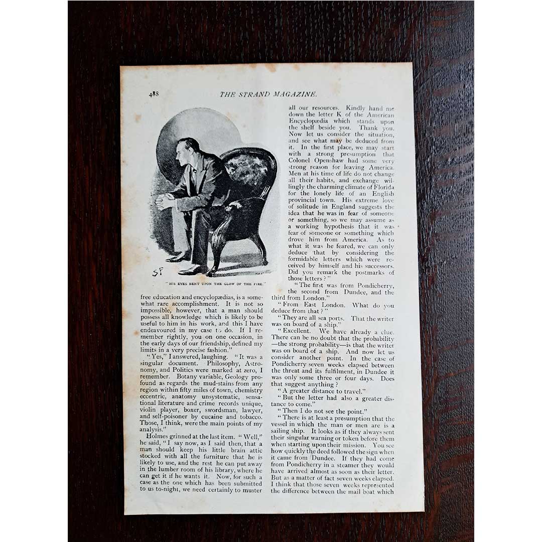 シャーロック・ホームズ《オレンジの種五つ》（暖炉の火を見つめるホームズ）／シドニー・パジェット（1891年）