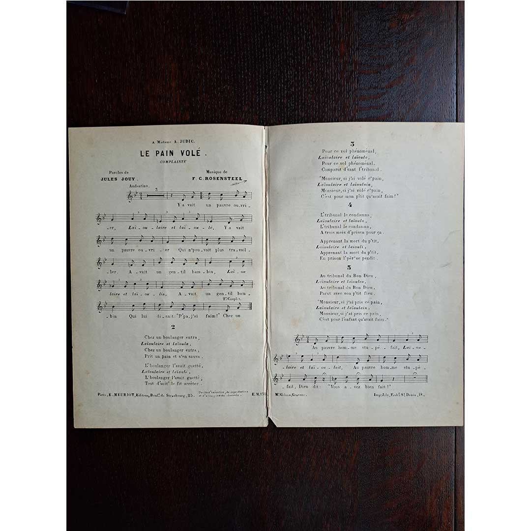 "Le Pain Volé" ca.1900 chanson sheet music