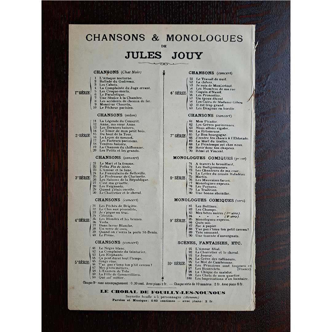 "Le Pain Volé" ca.1900 chanson sheet music