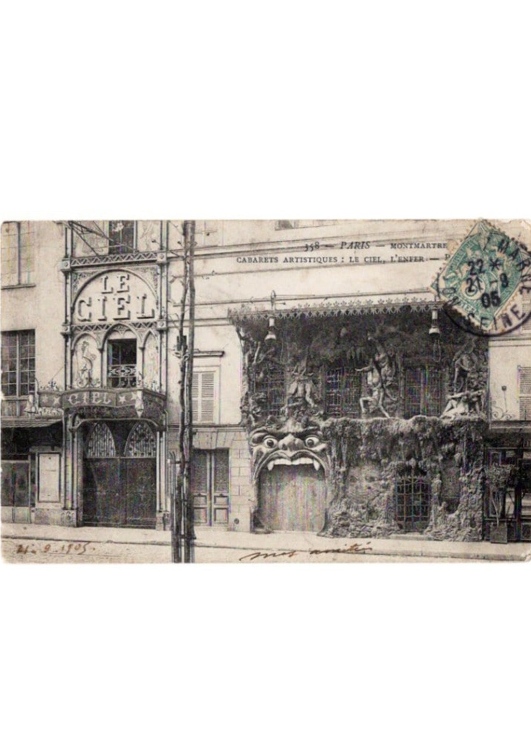 《キャバレー≪天国≫と≪地獄≫（改装前）》 1905年 モンマルトルの幻想キャバレーを写したアンティーク写真絵はがき｜額装付き