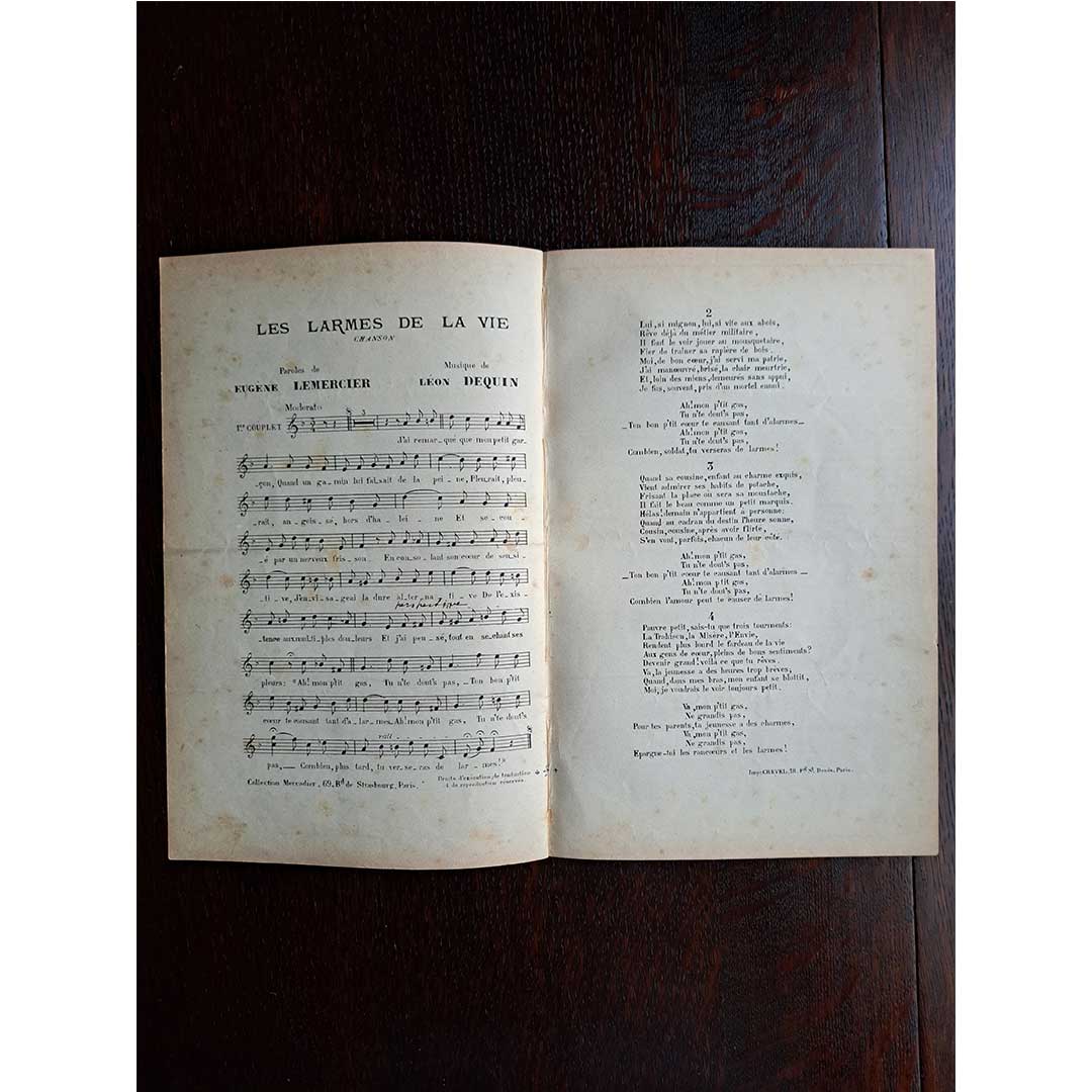 "Les Larmes de la Vie" ca.1900 chanson sheet music