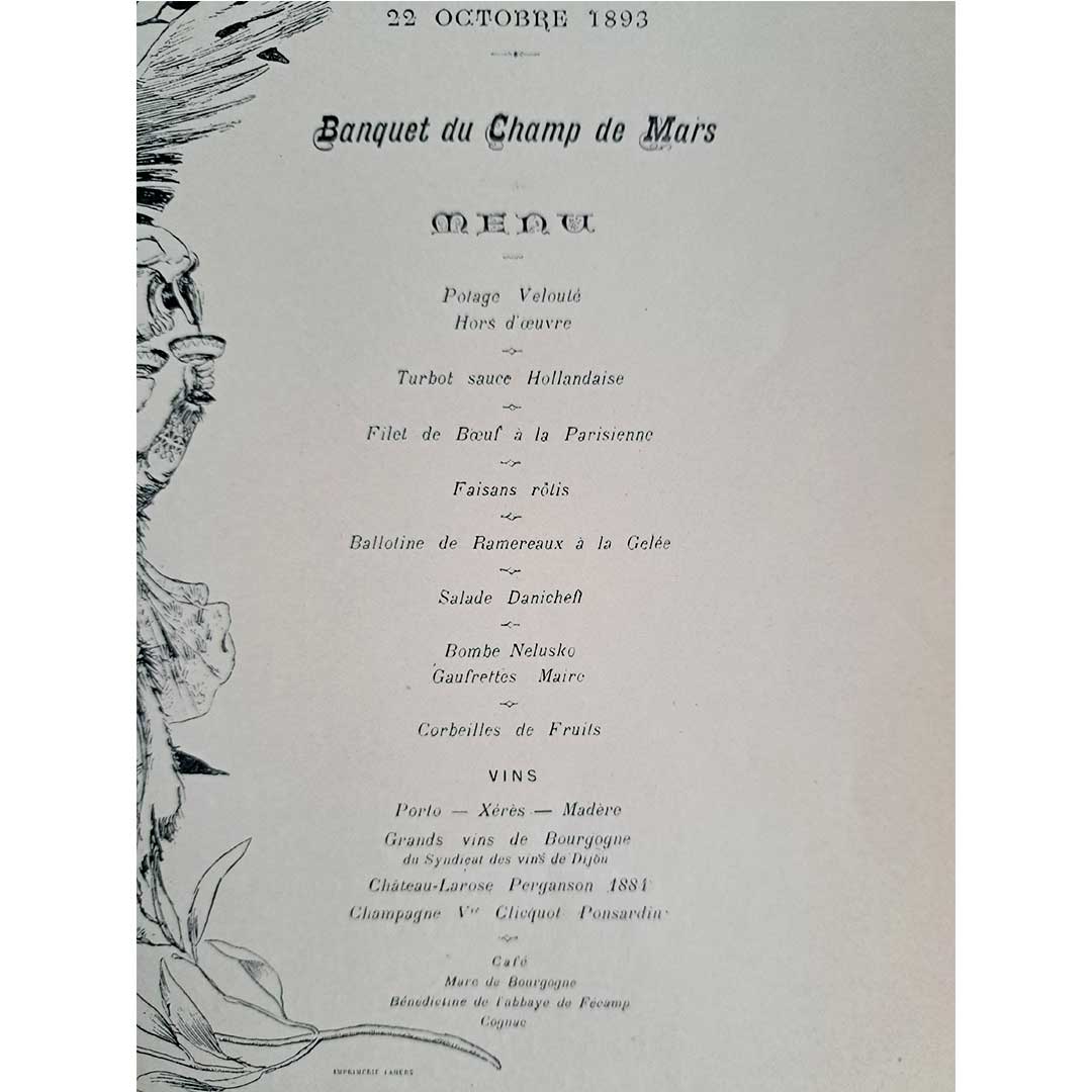 ベル・エポックのフランス料理コースメニュー（1893年）≪シャン・ド・マルの晩餐会≫