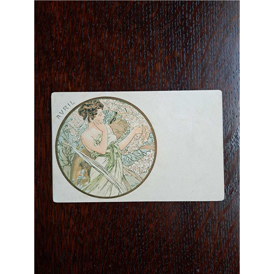 アルフォンス・ミュシャ ≪四月≫ 1900年 アンティーク絵はがき