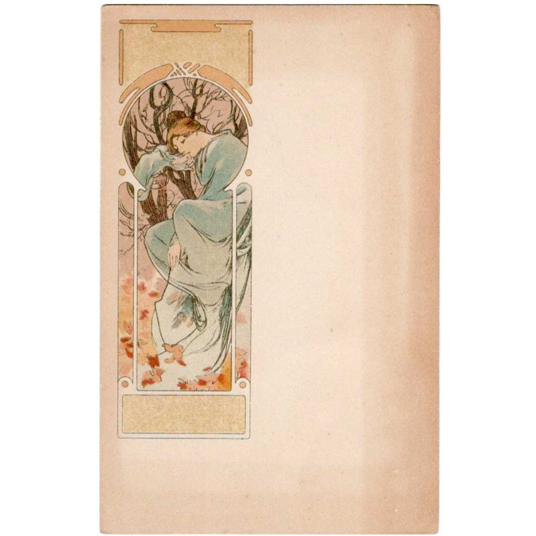 アルフォンス・ミュシャ ≪冬―四季≫ ベリアコレクション 1900年　アンティーク絵はがき