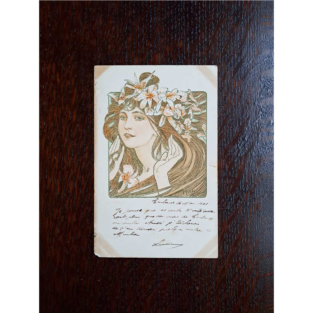 アルフォンス・ミュシャ ≪ココリコ≫ミュシャについて書かれた2通の手紙  1901年消印　アンティーク絵はがき