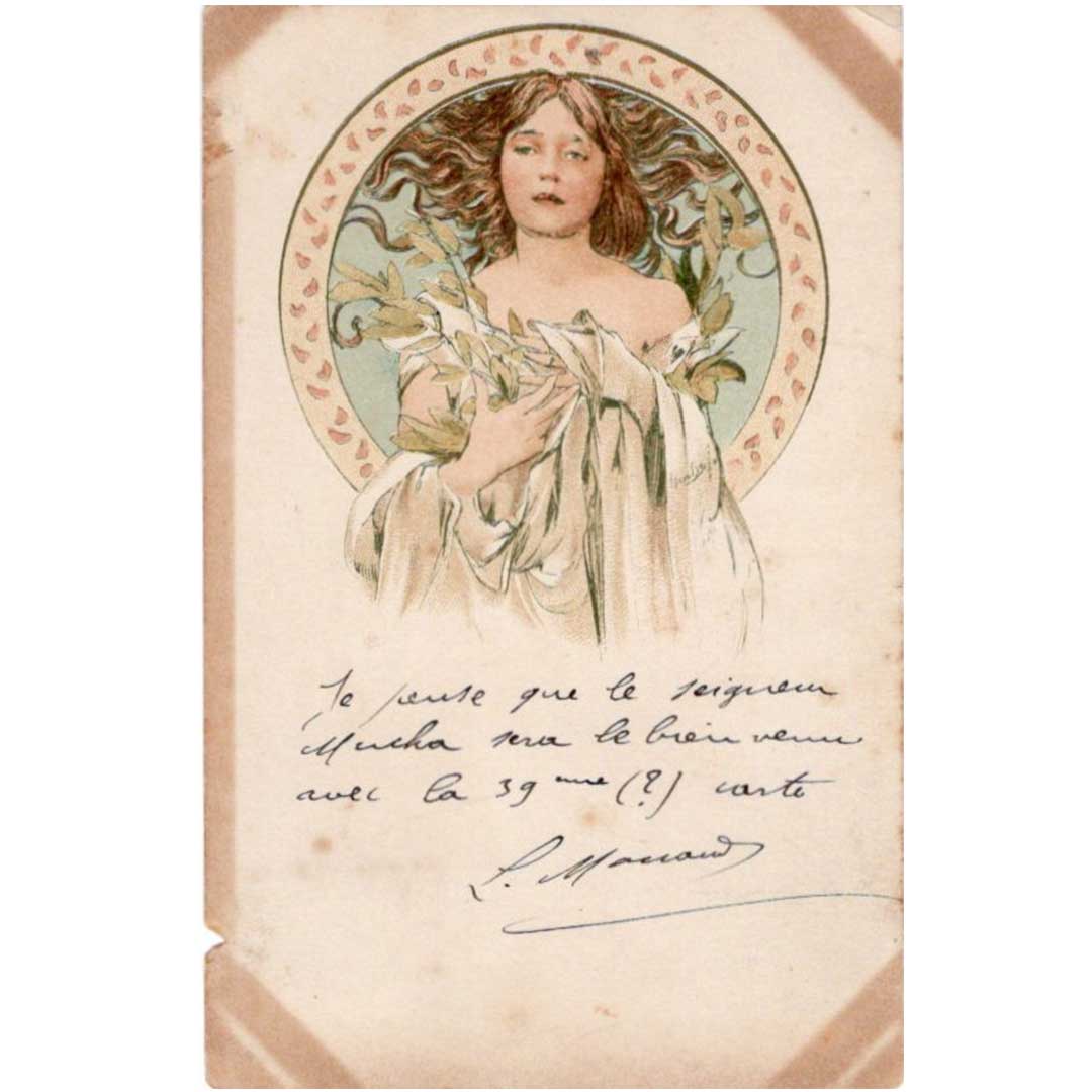 アルフォンス・ミュシャ ≪ココリコ≫ミュシャについて書かれた2通の手紙  1901年消印　アンティーク絵はがき