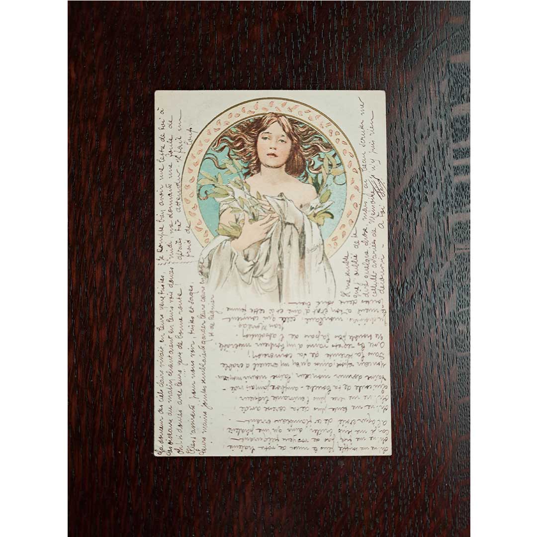 アルフォンス・ミュシャ ≪ココリコ19号のデザイン≫  1901年消印　アンティーク絵はがき