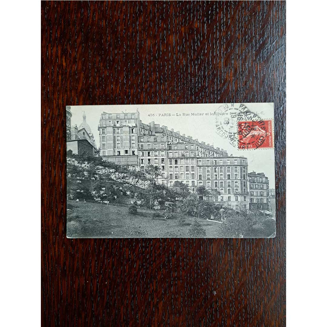 《パリ　ミュラー通りとサン・ピエール広場》｜ 1908年消印 アンティーク写真絵はがき