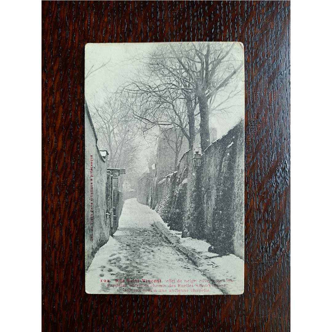 《パリ　雪のサン・ヴァンサン通り》｜ 1906年消印 アンティーク写真絵はがき