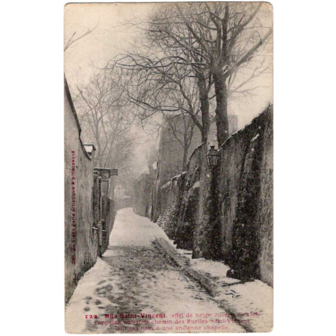 《パリ　雪のサン・ヴァンサン通り》｜ 1906年消印 アンティーク写真絵はがき