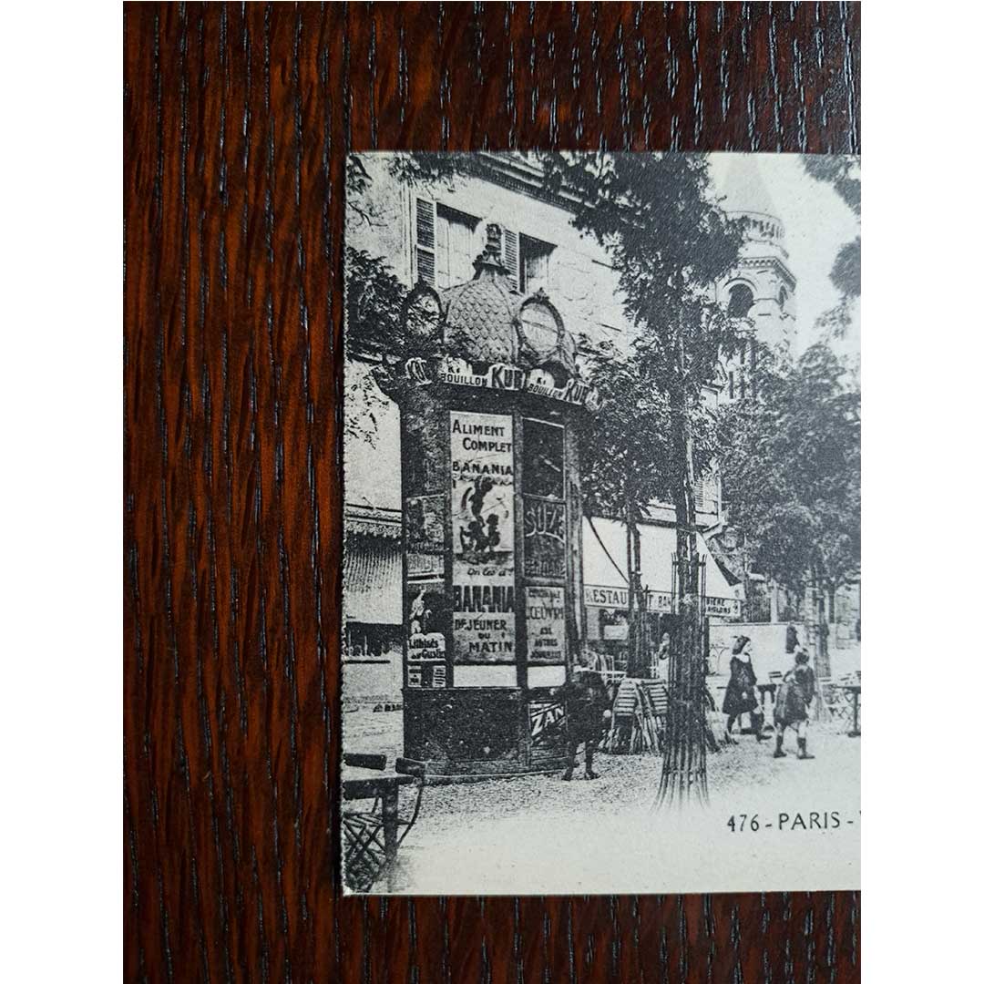 《パリ　モンマルトル　テルトル広場と広告塔》｜ 1910年頃 アンティーク写真絵はがき