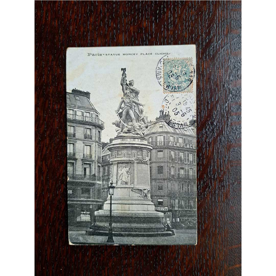 《パリ　クリシー広場のモンセー像》｜ 1905年消印 アンティーク写真絵はがき