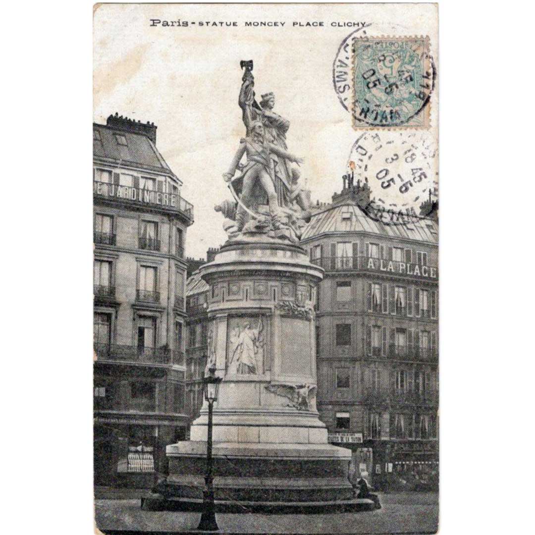 《パリ　クリシー広場のモンセー像》｜ 1905年消印 アンティーク写真絵はがき