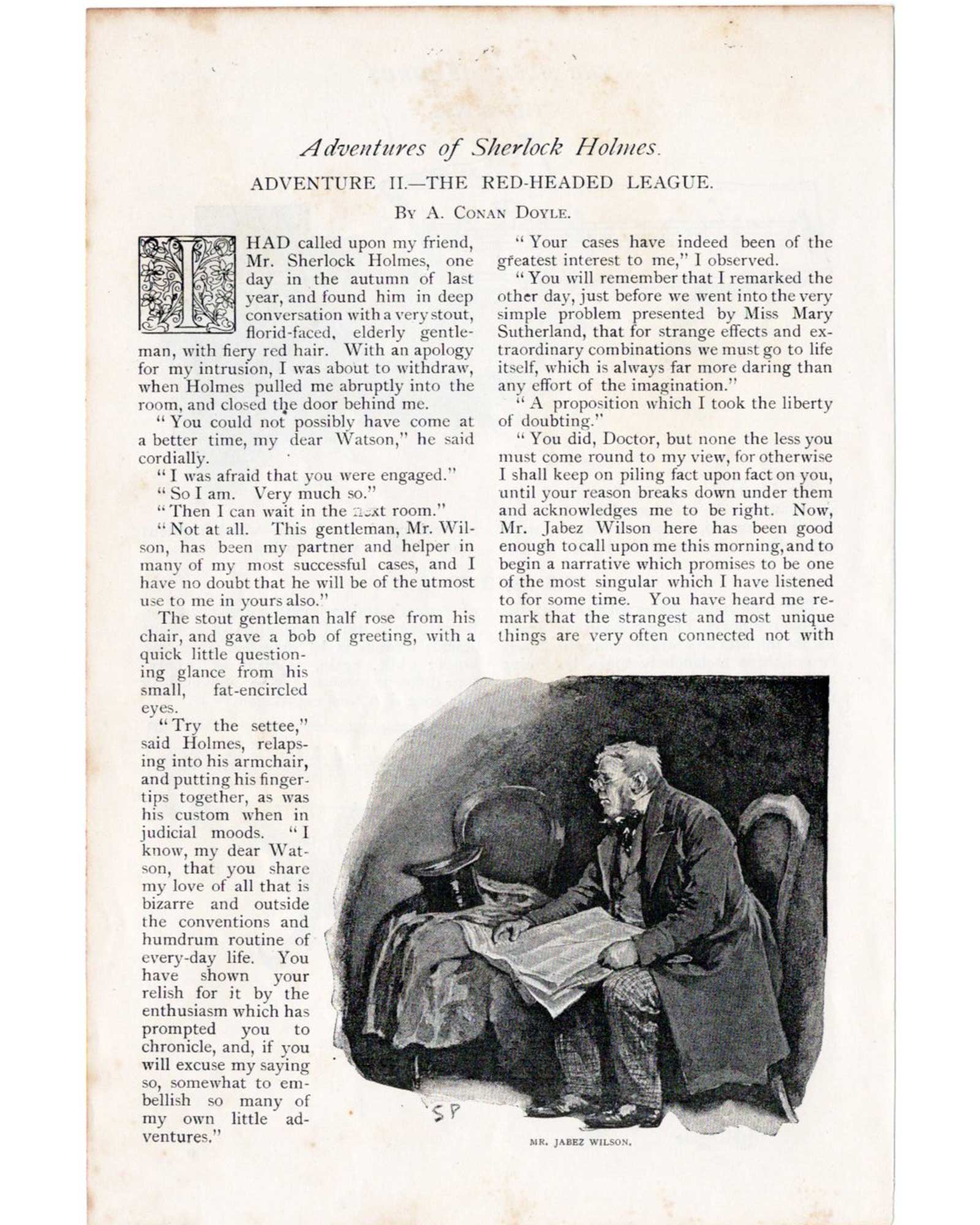 Sherlock Holmes "The Red-Headed League" (title page) / Sidney Paget (1891)