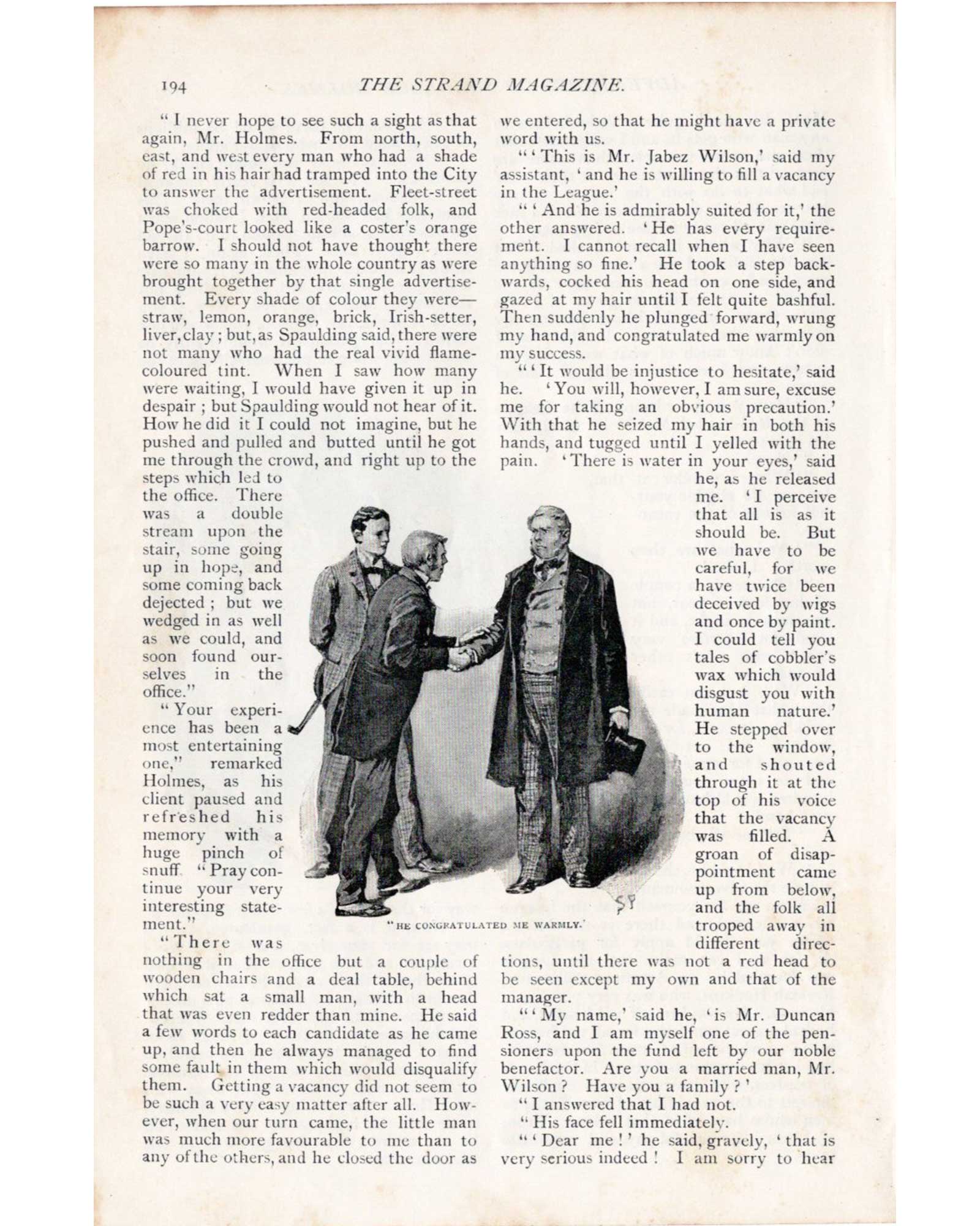 Sherlock Holmes "The Red-Headed League" (Jabez Wilson being invited to join the League) / Sidney Paget (1891)