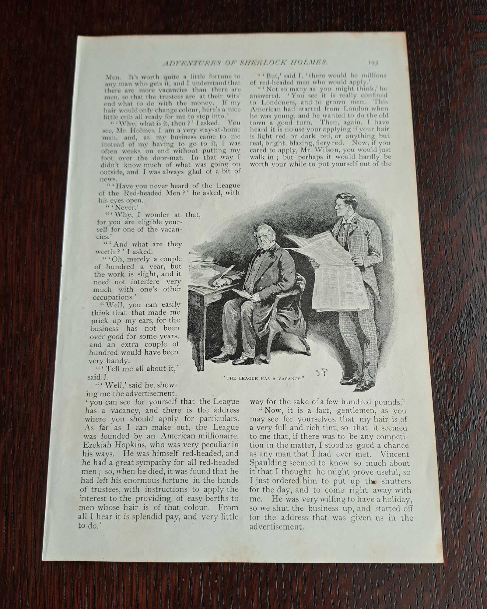 Sherlock Holmes "The Red-Headed League" (Jabez Wilson being invited to join the League) / Sidney Paget (1891)