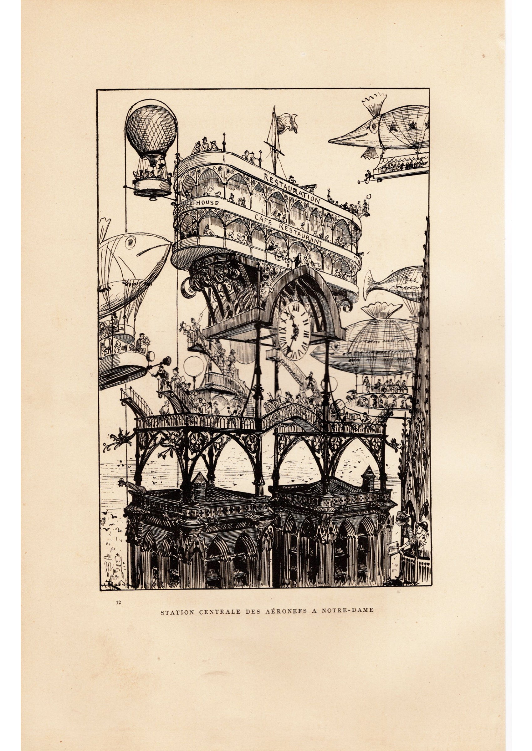 アルベール・ロビダの挿絵≪航空中央駅　ノートルダム寺院≫『20世紀』スキャン画像