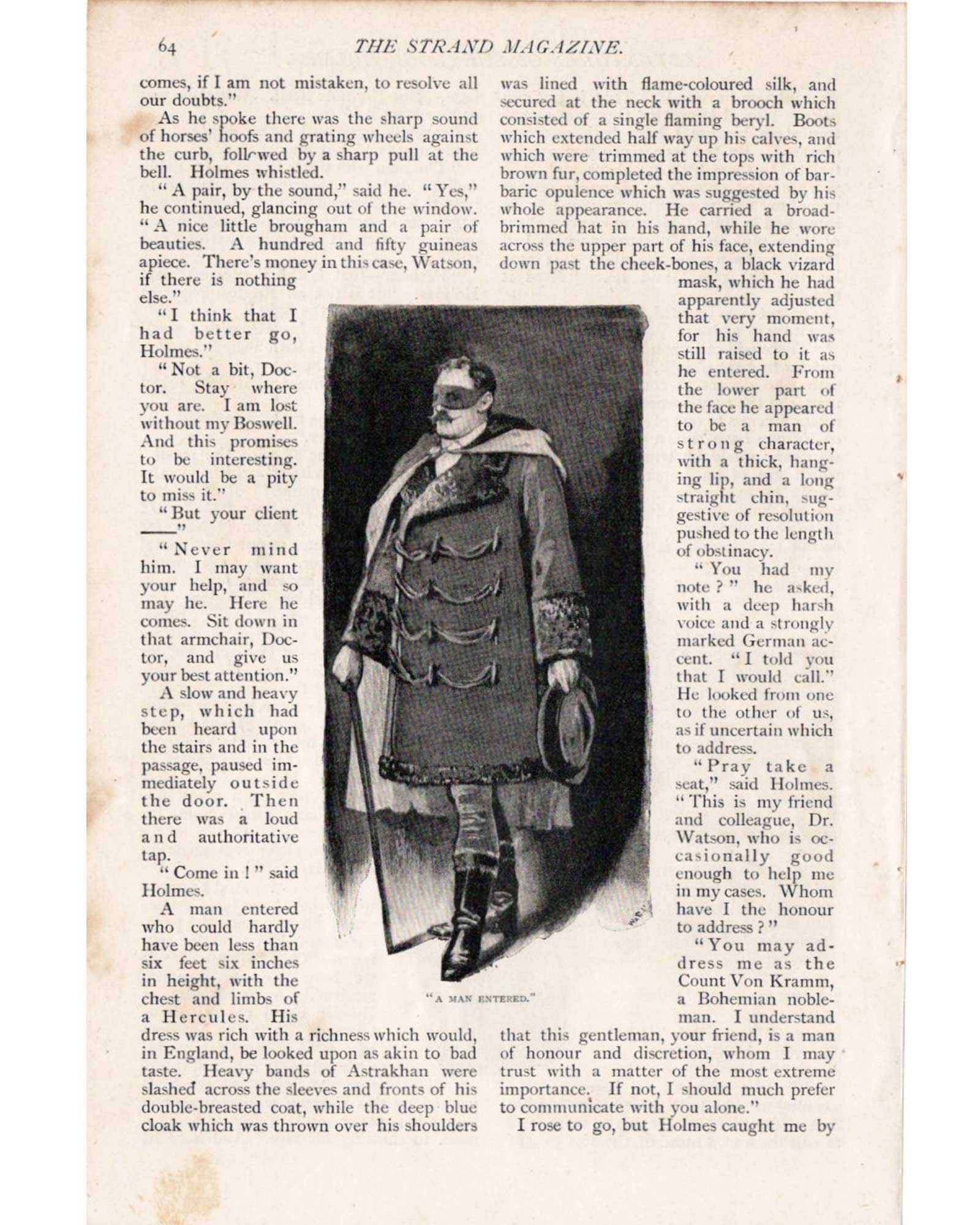 Sherlock Holmes "A Scandal in Bohemia" (Watson Examining Handwriting &amp; The Disguised King of Bohemia) / Sidney Paget (1891)