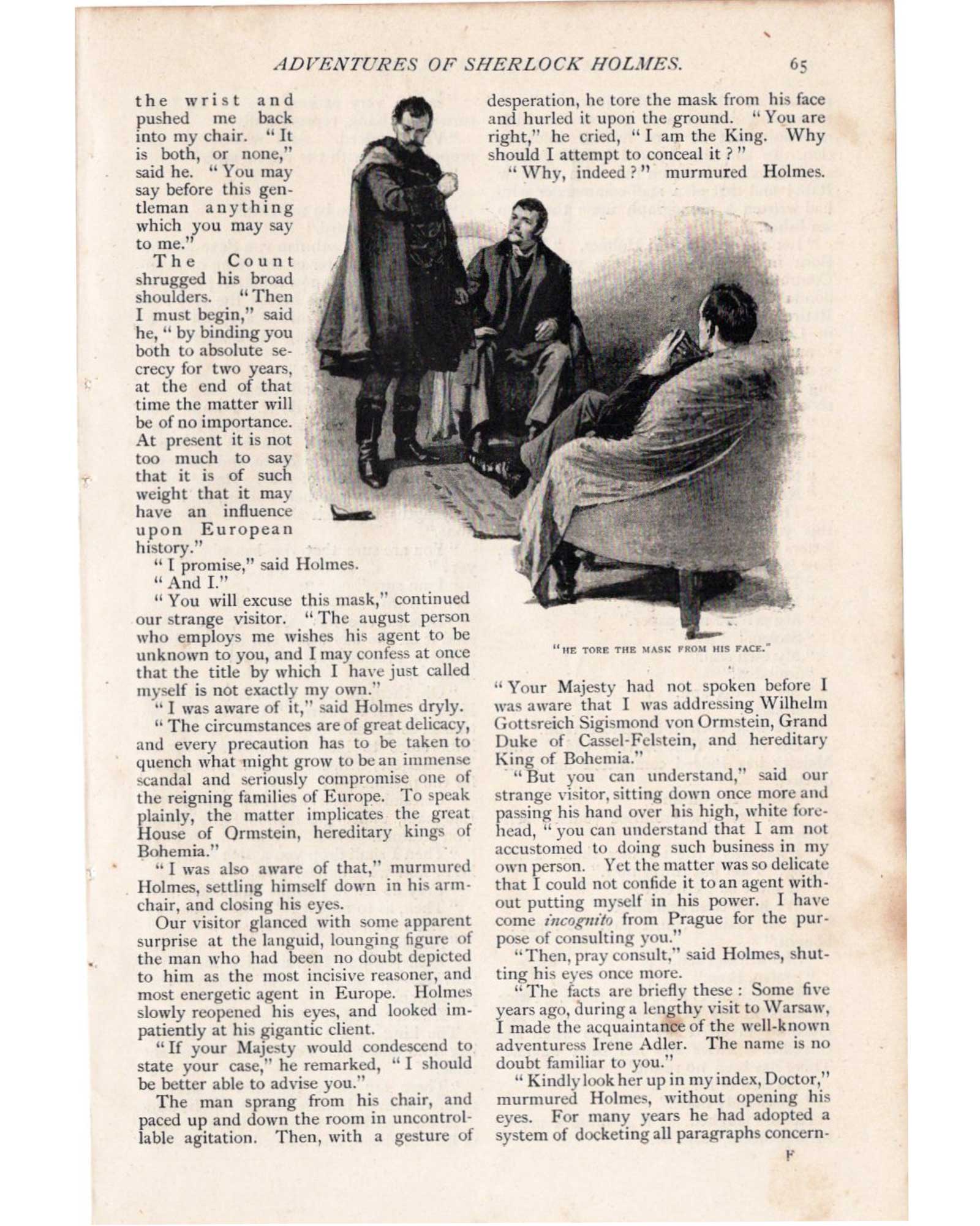 Sherlock Holmes "A Scandal in Bohemia" (The King of Bohemia is discovered by Holmes and removes his mask) / Sidney Paget (1891)