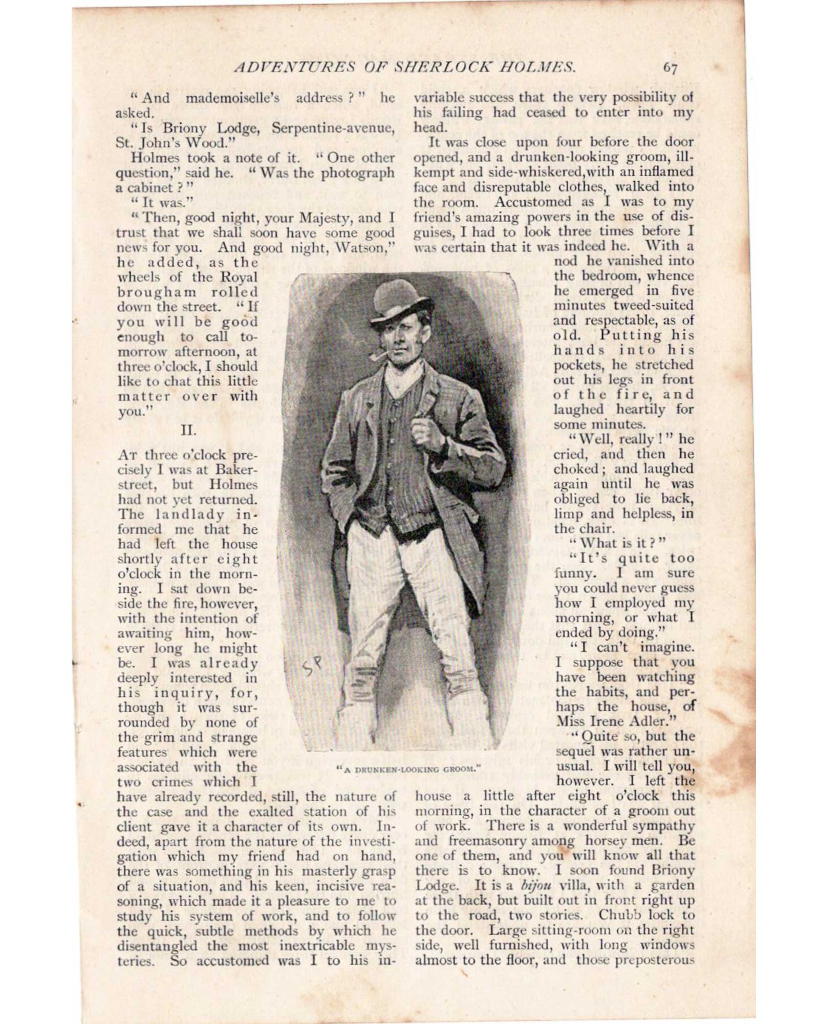 Sherlock Holmes "A Scandal in Bohemia" (Holmes disguised as a stable boy) / Sidney Paget (1891)