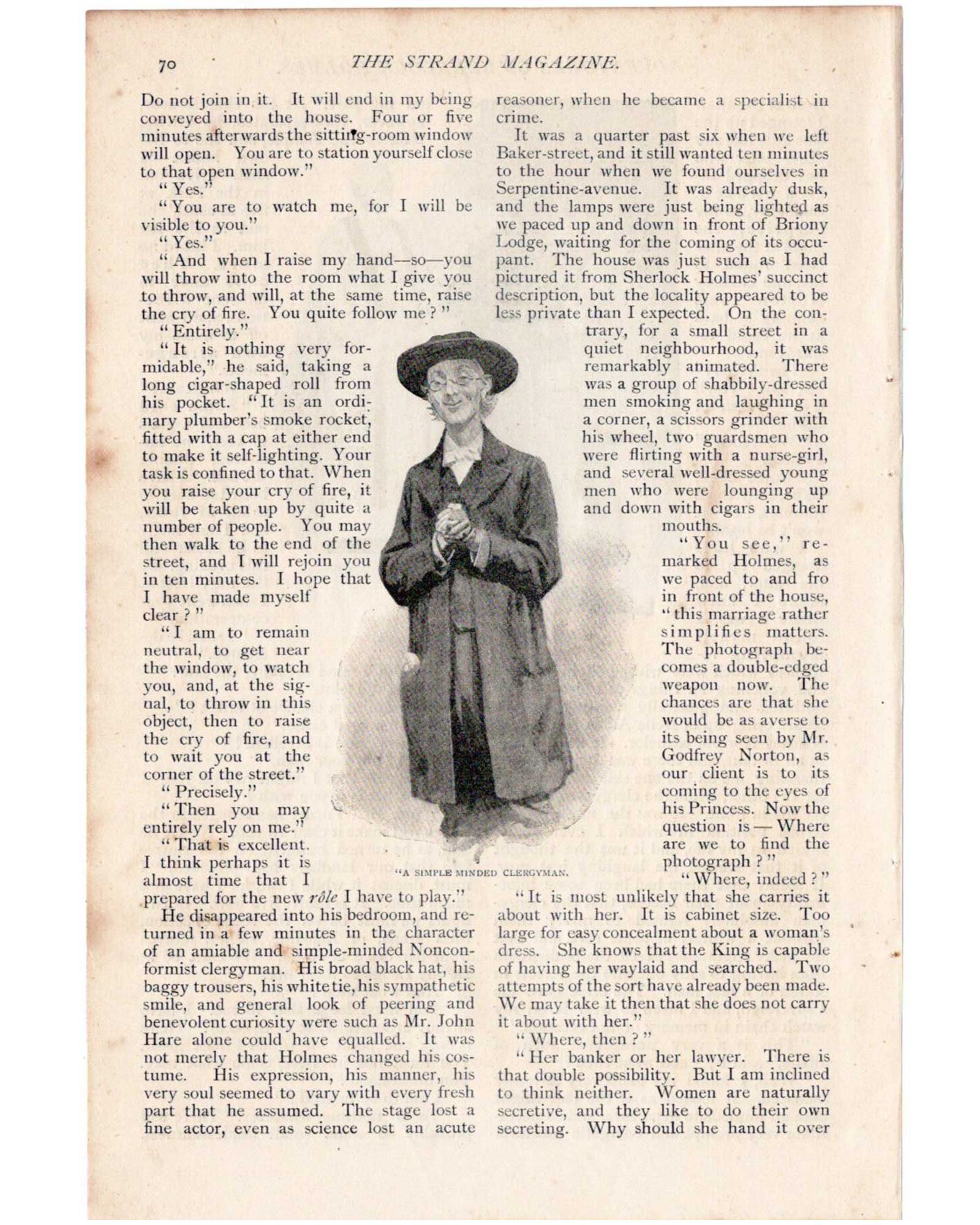 Sherlock Holmes "A Scandal in Bohemia" (Holmes attending Irene's wedding and Holmes disguised as a clergyman) / Sidney Paget (1891)