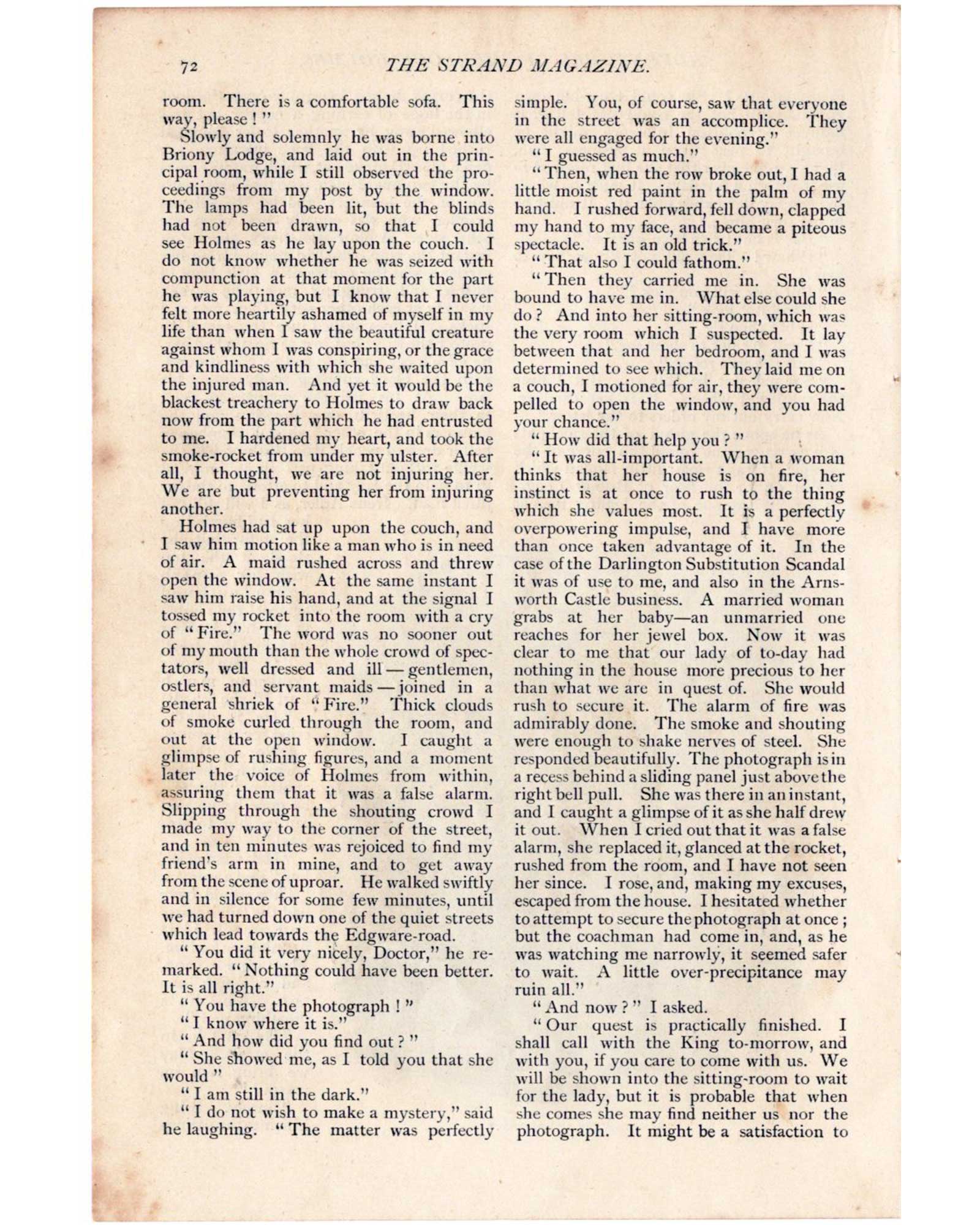 Sherlock Holmes "A Scandal in Bohemia" (disguised Holmes screaming and collapsing) / Sidney Paget (1891)