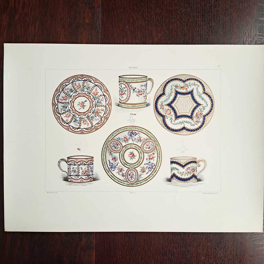 Sèvres soft porcelain "Demi-tasse cup and saucer" (rose pattern) Plate No. 15