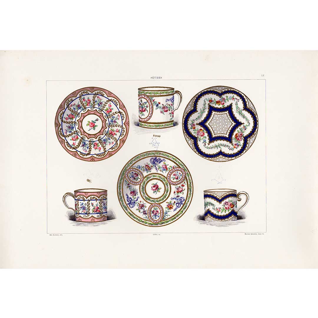 Sèvres soft porcelain "Demi-tasse cup and saucer" (rose pattern) Plate No. 15