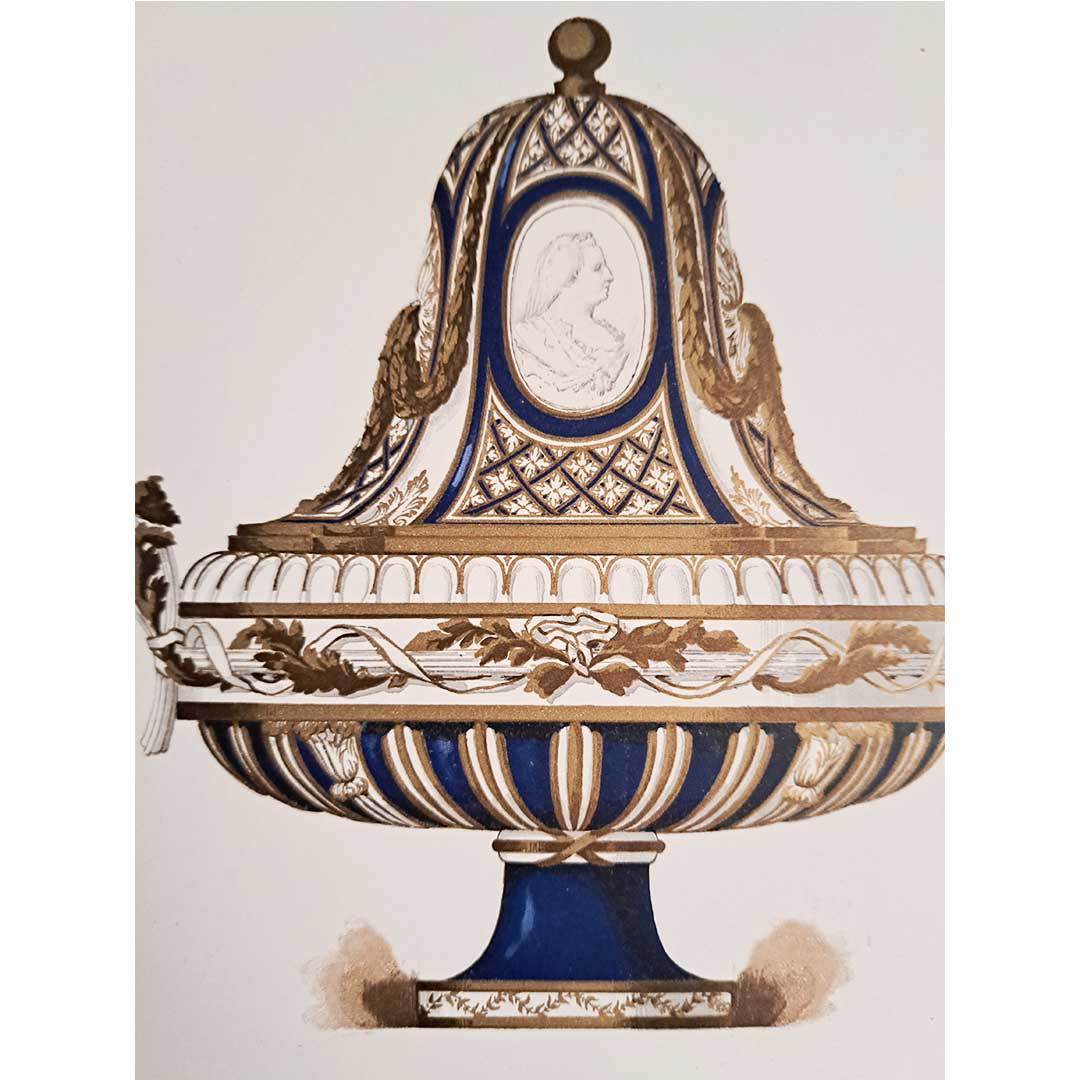 Sèvres soft porcelain plate No. 28 "Vase decorated with Marie-Thérèse medallion and tray with ribbon pattern"