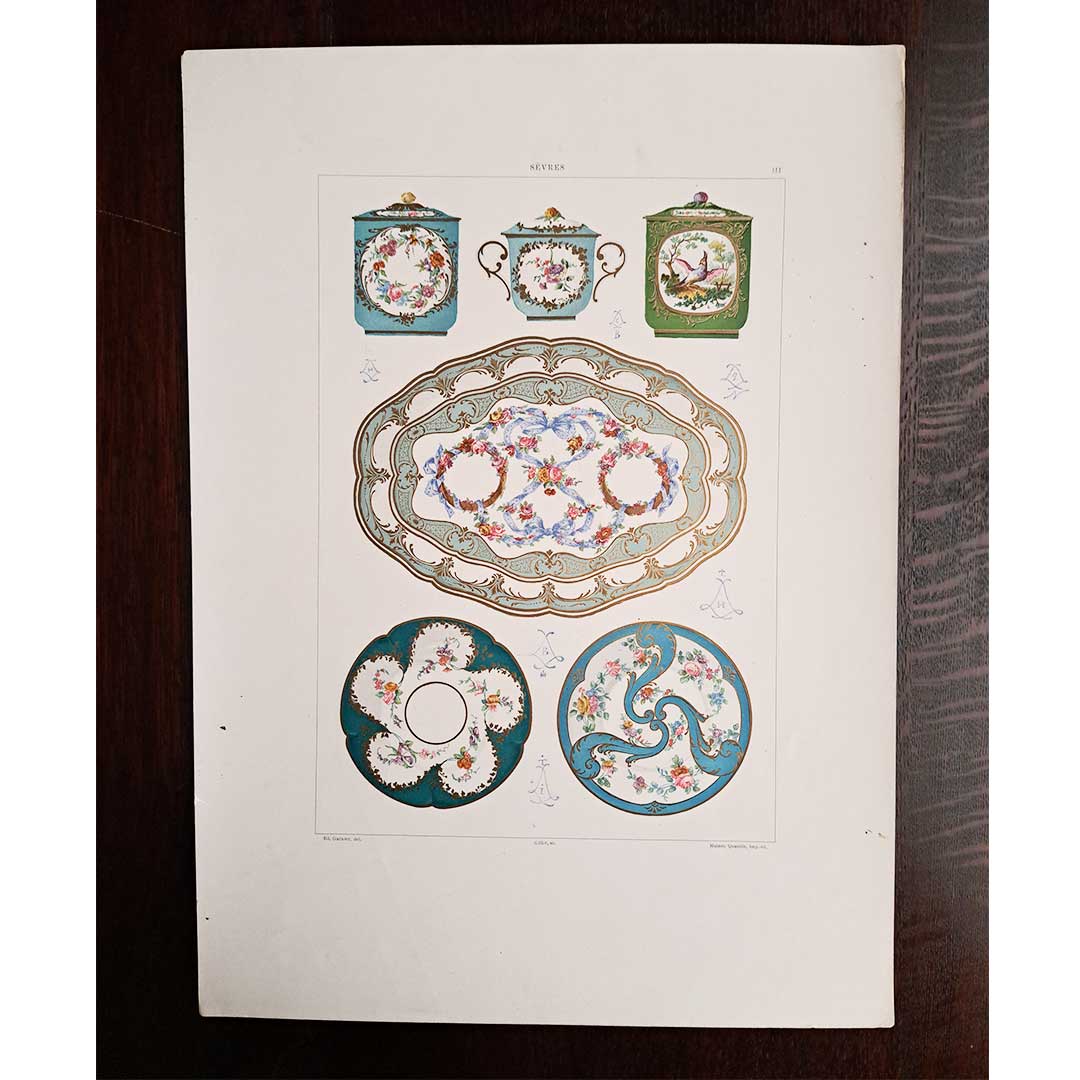 Sèvres soft porcelain "Decorative pot, cream pot, platter and saucer" plate No. 3