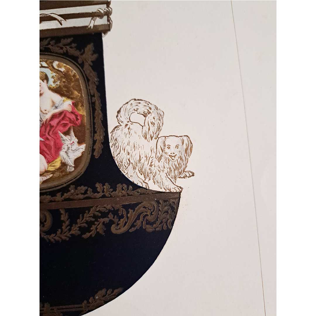 Sèvres soft porcelain "Vase decorated with animals - cats, dogs and birds" plate no. 33