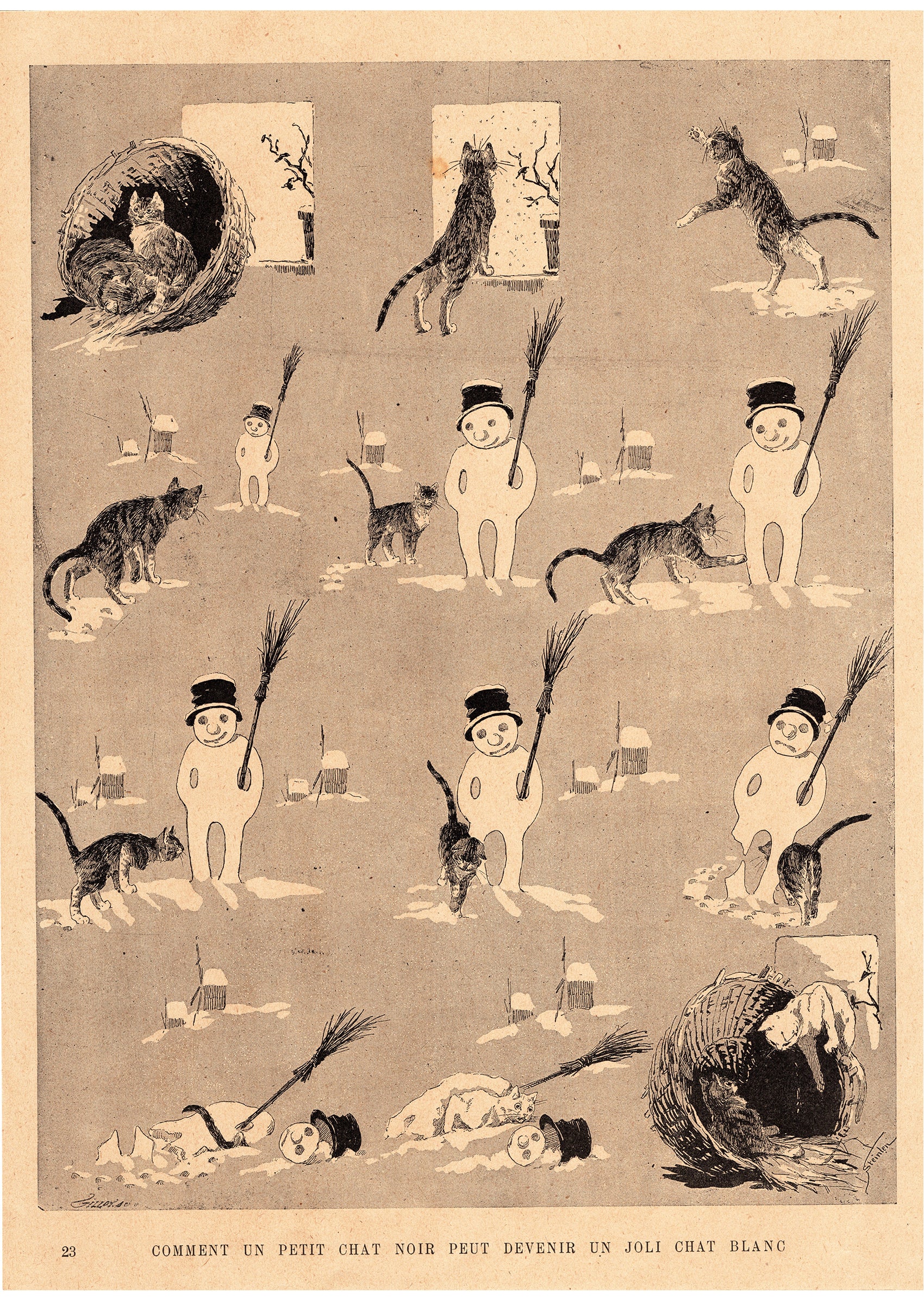 スタンラン ≪どのようにして黒猫が美しい白猫になったか≫ 1898年 『猫たち』よりスキャン画像